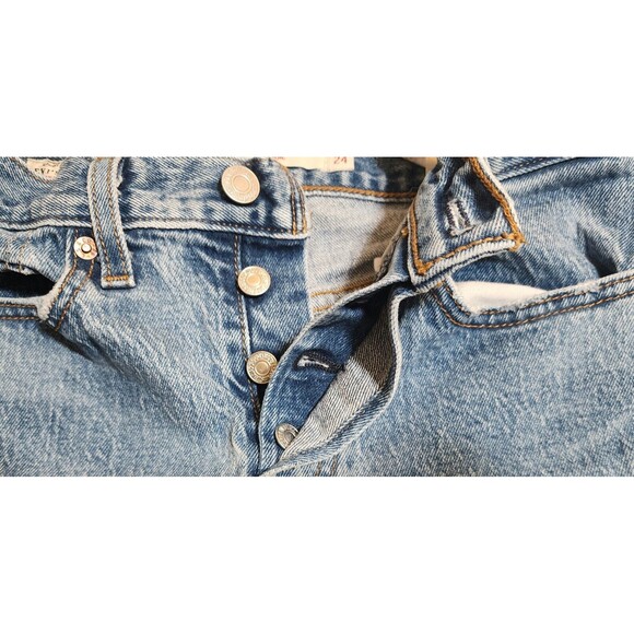 Levi's Womens Wedgie Jeans 24/27 Big E Button-Fly Blue Cotton-Spandex Distressed - Picture 2 of 16